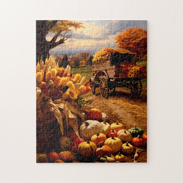 Fall Harvest with Wagon Puzzle (Vertical)