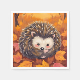 Fall Hedgehog Animal Watercolor Painting Napkin
