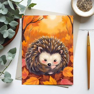 Fall Hedgehog | Animal Watercolor Painting Postcard