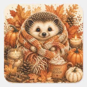 Fall Hedgehog Cottagecore Pumpkin Season Square Sticker