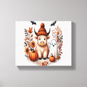 Fall Highland Cow Ghost , Autumn  Canvas Print