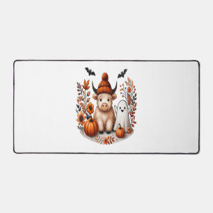 Fall Highland Cow Ghost , Autumn  Desk Mat