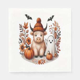 Fall Highland Cow Ghost , Autumn Napkin