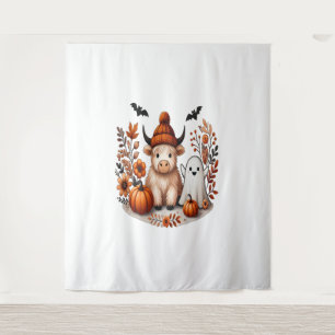 Fall Highland Cow Ghost , Autumn  Tapestry