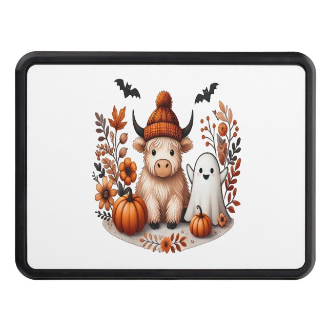 Fall Highland Cow Ghost , Autumn  Trailer Hitch Cover (Front)
