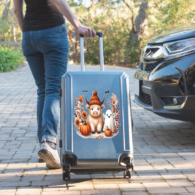 Fall Highland Cow Ghost Png, Autumn Png (Suitcase Insitu)