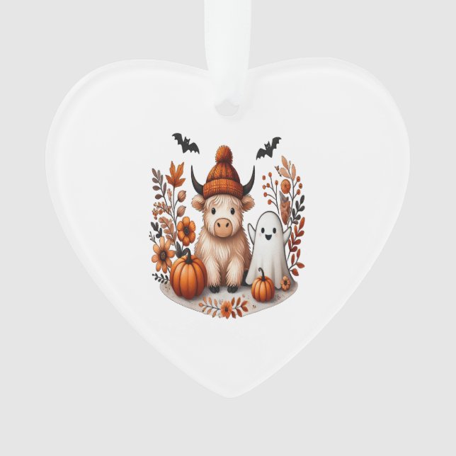 Fall Highland Cow Ghost Png, Autumn Png Ornament (Front)