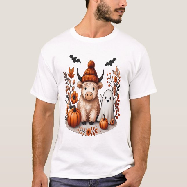 Fall Highland Cow Ghost Png, Autumn Png T-Shirt (Front)