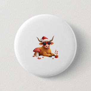 Fall Highland Cow Pumpkin Bow Christmas Girls Kids 2 Inch Round Button