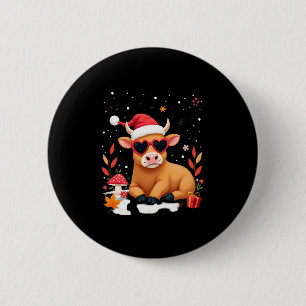 Fall Highland Cow Pumpkin Bow Christmas Girls Kids 2 Inch Round Button