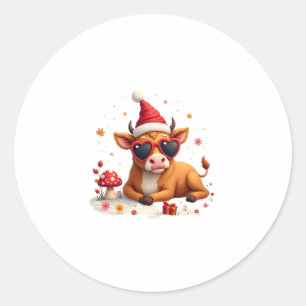 Fall Highland Cow Pumpkin Bow Christmas Girls Kids Classic Round Sticker