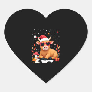 Fall Highland Cow Pumpkin Bow Christmas Girls Kids Heart Sticker