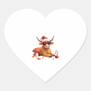 Fall Highland Cow Pumpkin Bow Christmas Girls Kids Heart Sticker