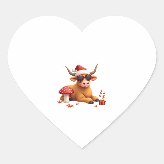 Fall Highland Cow Pumpkin Bow Christmas Girls Kids Heart Sticker (Front)