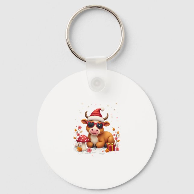 Fall Highland Cow Pumpkin Bow Christmas Girls Kids Keychain (Front)