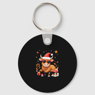 Fall Highland Cow Pumpkin Bow Christmas Girls Kids Keychain