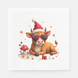 Fall Highland Cow Pumpkin Bow Christmas Girls Kids Napkin