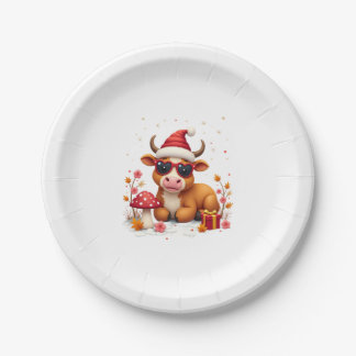 Fall Highland Cow Pumpkin Bow Christmas Girls Kids Paper Plate