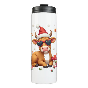 Fall Highland Cow Pumpkin Bow Christmas Girls Kids Thermal Tumbler