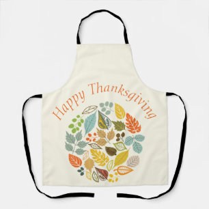 Fall Holiday Happy Thanksgiving Colourful Leaves Apron