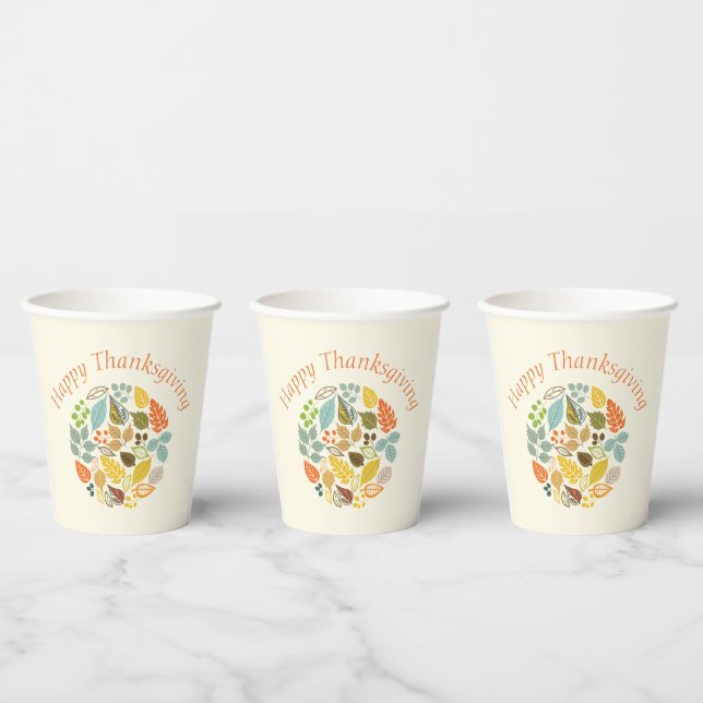Fall Holiday Happy Thanksgiving Colourful Leaves Paper Cups (Multi)