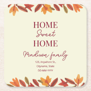 Fall Home Sweet Home open house Housewarming  Square Paper Coaster