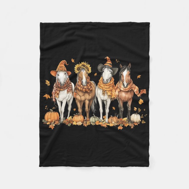 Fall Horse Thanksgiving Horse Autumn Leaves Wester Fleece Blanket (Front)