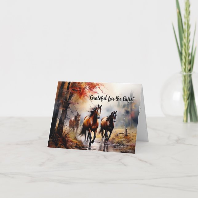 Fall horses custom thanksgiving greeting card (Front)