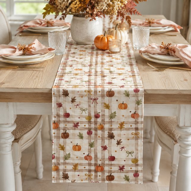 Fall Hosting Watercolor Autumn Gingham Medium Table Runner (Creator Uploaded)