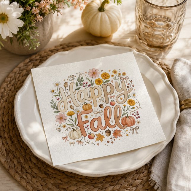 Fall Hosting Watercolor Autumn Happy Fall Napkin (Creator Uploaded)