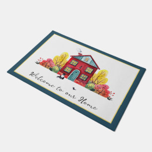Fall house and cat  doormat