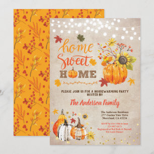 Fall housewarming party rustic vintage pumpkin invitation