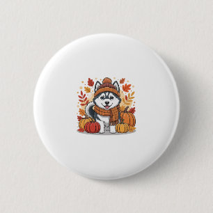 Fall Husky Pumpkins Thanksgiving Cozy Pet Lover Se 2 Inch Round Button