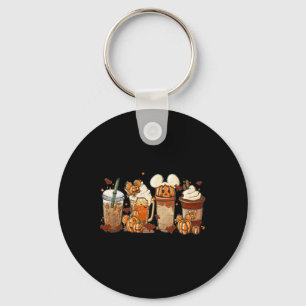 Fall Iced Coffee Fun Spooky Season Halloween Pumpk Keychain