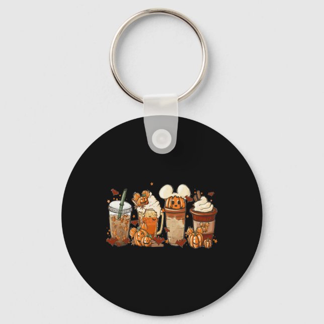 Fall Iced Coffee Fun Spooky Season Halloween Pumpk Keychain (Front)