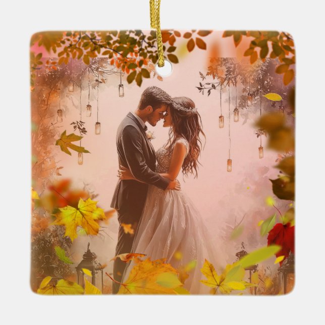 Fall-in In Love Wedding or Anniversary Ornament  (Front)