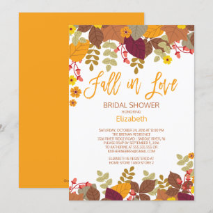 Fall in Lov Autumn Leaves Bridal Shower Invitation