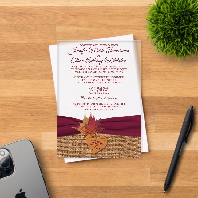 Fall in Love Acrylic Wedding Invitation (Insitu (Invitation Card))