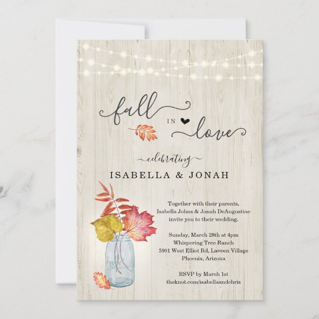 Fall in Love All in One Wedding Invitation w- RSVP (Front)