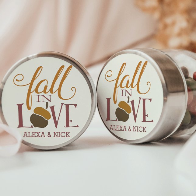 Fall in Love | Autumn Acorn Personalized Classic Round Sticker (Creator Uploaded)