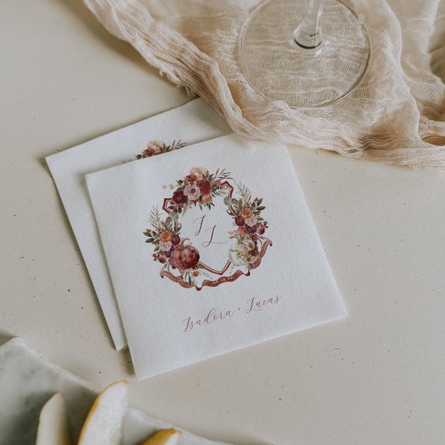 Fall In Love | Autumn Blooms Wedding Crest Napkin (Creator Uploaded)