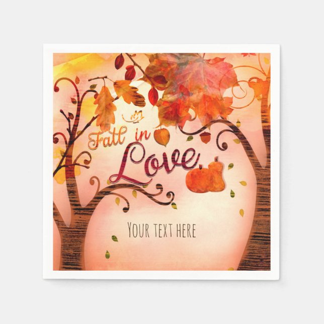 FALL IN LOVE Autumn Bridal Shower Any Event Napkin (Front)