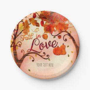 FALL IN LOVE Autumn Bridal Shower Any Event Paper Plate