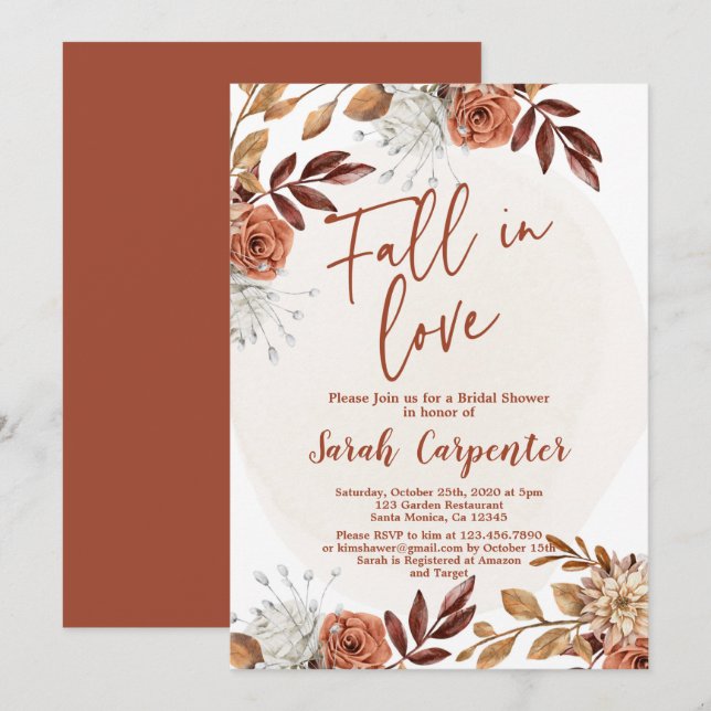 Fall in Love Autumn Bridal Shower Invitation (Front/Back)