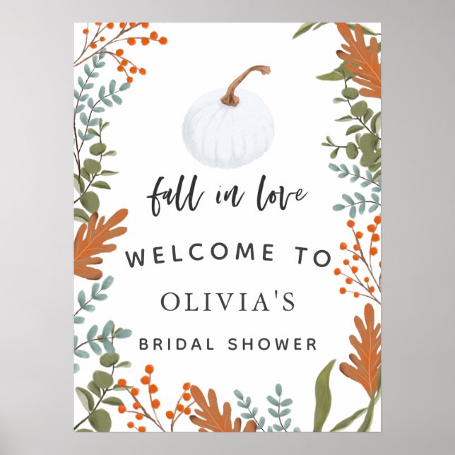 Fall In Love Autumn Bridal Shower Welcome Sign (Front)