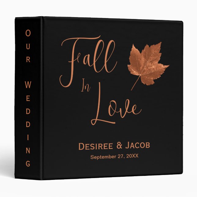 Fall In Love Autumn Copper Brown Black Rustic Binder (Front/Spine)