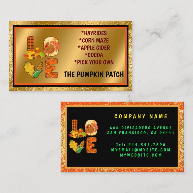 Fall In Love Autumn Customize Text and Colour Business Card (Front/Back)