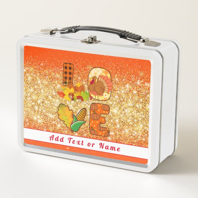 Fall In Love Autumn Customize Text and Colour Metal Lunch Box (Front)