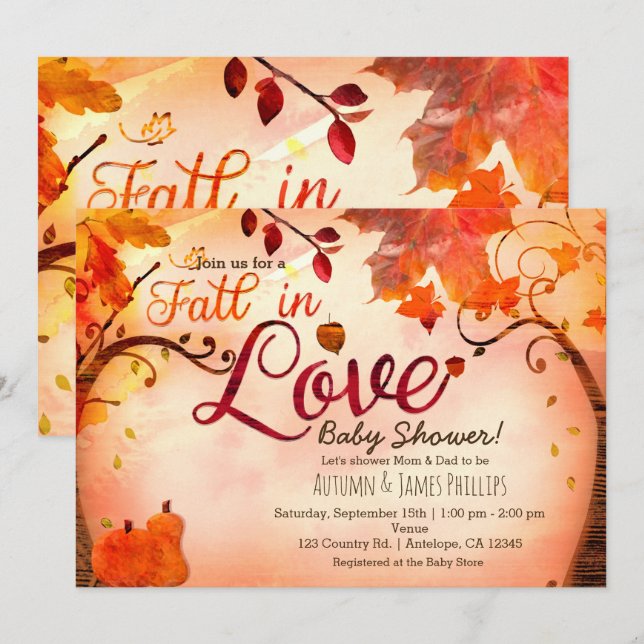 FALL IN LOVE Autumn Fall Baby Shower Invitations (Front/Back)