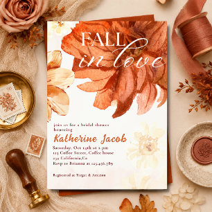 Fall in love Autumn Floral Flowers Bridal Shower Invitation